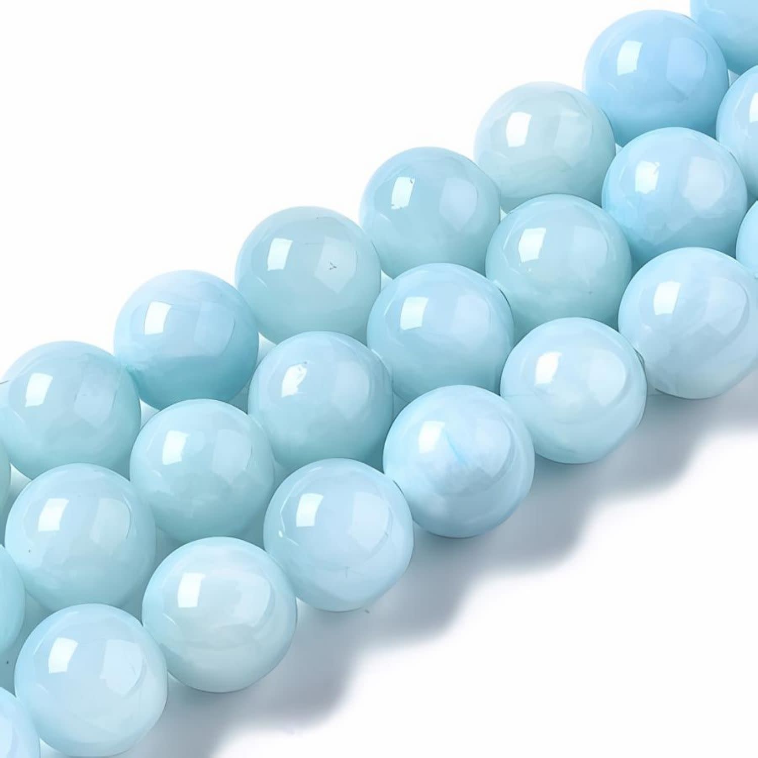 8mm Mountain Jade Pale Blue, 15&quot; Strand, 48 Beads, Round, Dyed, 1mm Hole, Gemstones, 1.48oz
