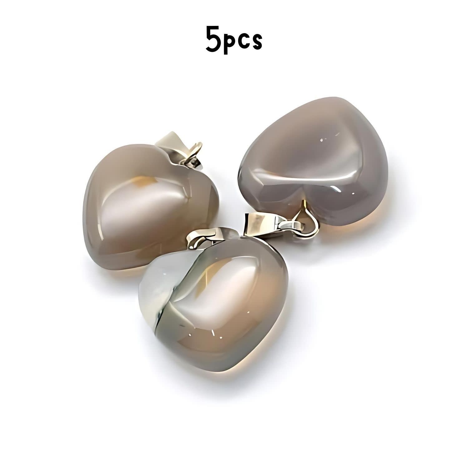 Gemstone Heart Grey Agate, 5pcs, 18x15x8mm, Hole 2x7mm, Charms/Pendants, 15gms/0.53oz