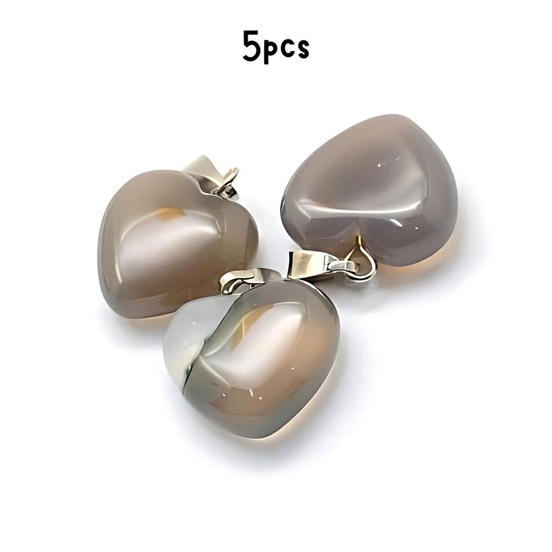 Gemstone Heart Grey Agate, 5pcs, 18x15x8mm, Hole 2x7mm, Charms/Pendants, 15gms/0.53oz