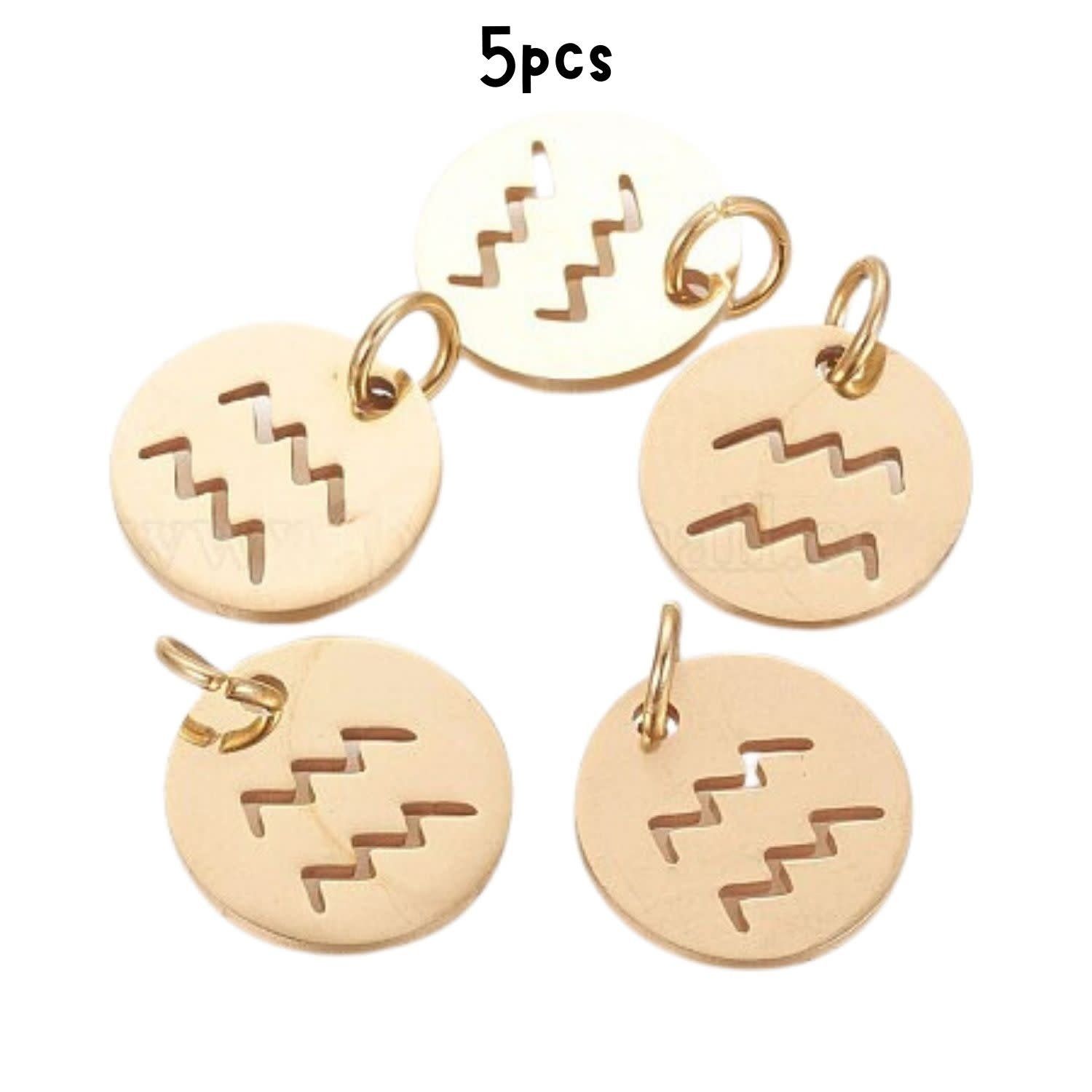 Gp Aquarius Stainless Steel, 5pcs, 12x1mm, 5x0.8mm Jumprings, 2mm Hole, Zodiac Charms/Pendants, 5gms/0.18oz