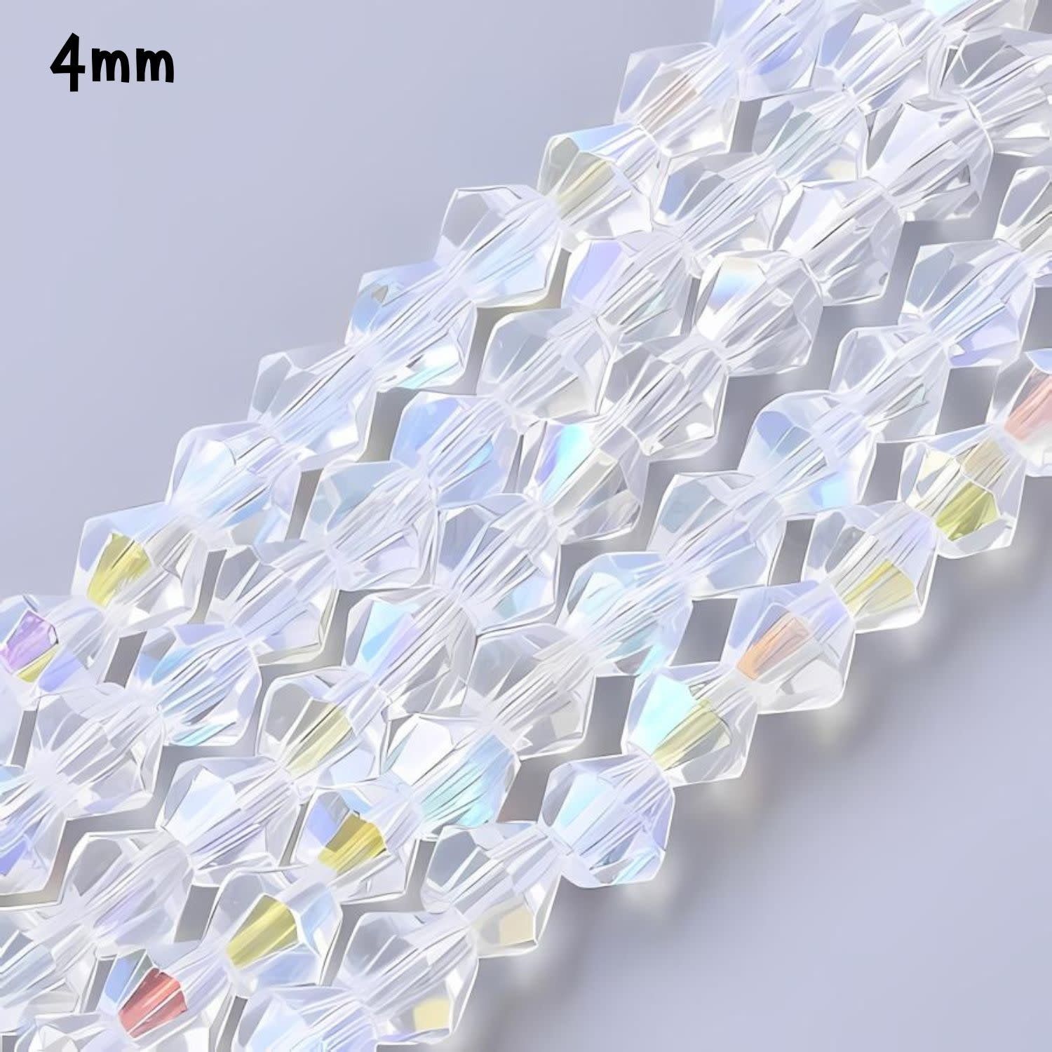 4mm Bicones, Crystal Ab, Approx 90pcs, Hole 1mm, Glass Beads, 16gms/0.56oz