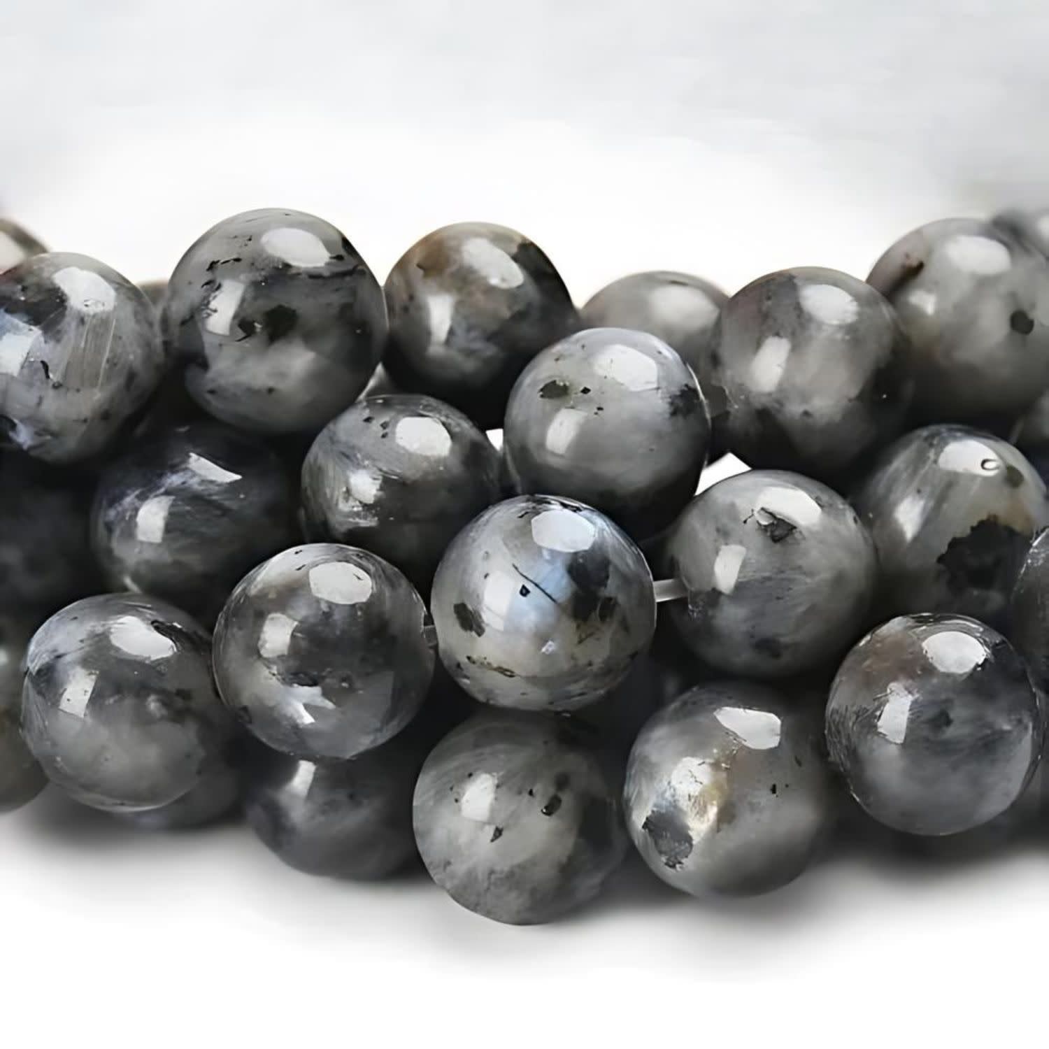 8mm Larvikite/Black Labradorite, 15&#39;&#39; Strand, 48 Beads, Round, Natural, 1mm Hole, Gemstones, 1.41oz