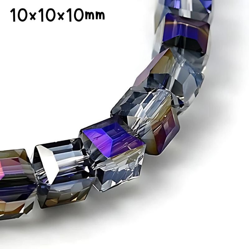 10x10x10mm Faceted Cube, 20pcs, Medium Purple/Blue Plated AB, Hole 1mm, Glass Beads, 39Gm/1.38oz