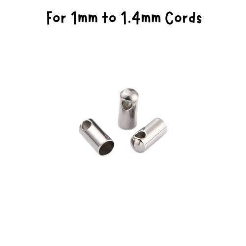 Stainless Steel Glue In Cord Ends, 20pcs, For 1mm Cords, 7.5x2mm, 2gms/0.07oz