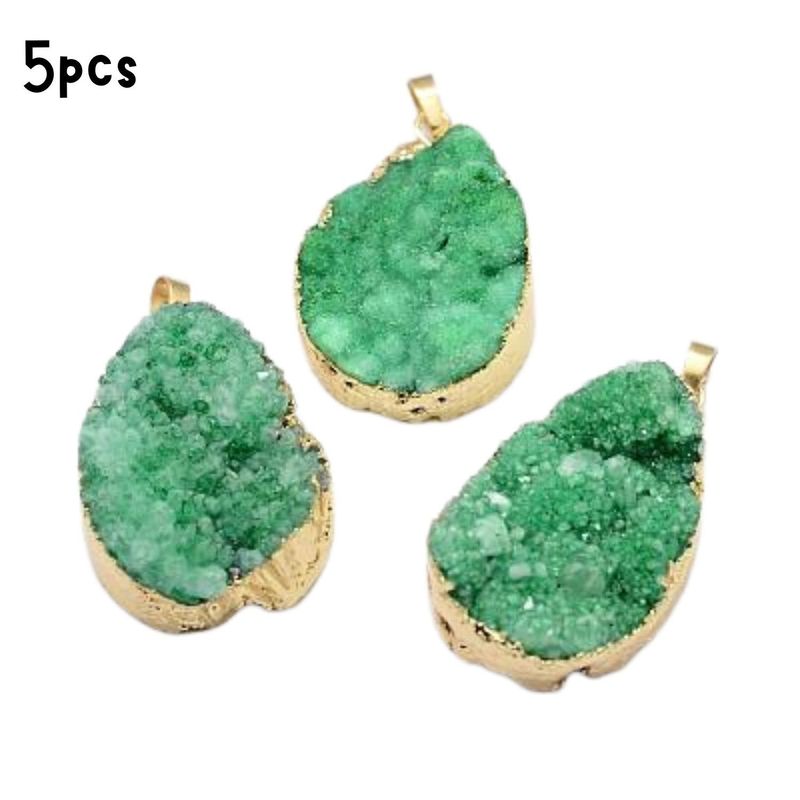 Druzy Agate Pendants, 5pcs, 39-75x25-50mm, Dyed Teal Oval, Bail/Hole, 8x5mm, Charms/Pendants, 112gms/3.95oz