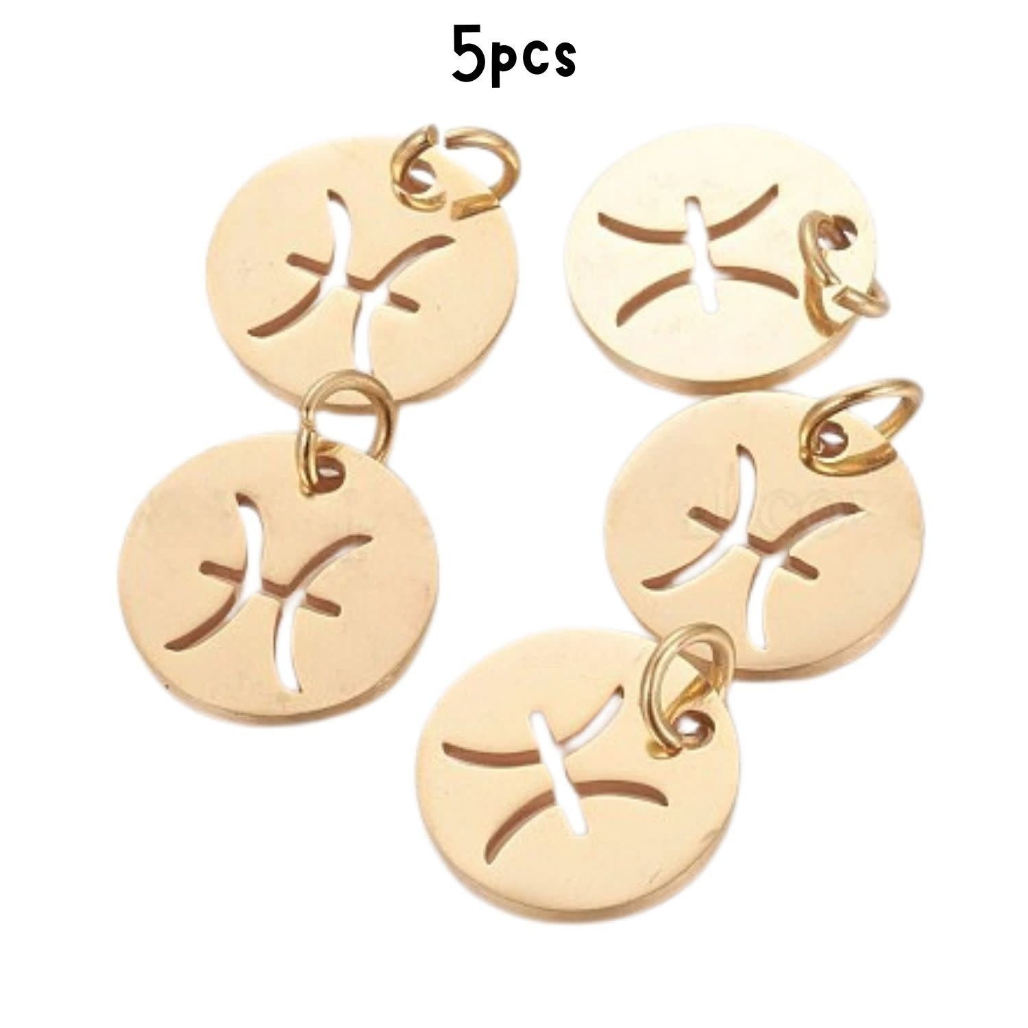 GP Pisces Stainless Steel, 5pcs, 12x1mm, 5x0.8mm Jumprings, 2mm Hole, Zodiac Charms/Pendants, 5gms/0.18oz