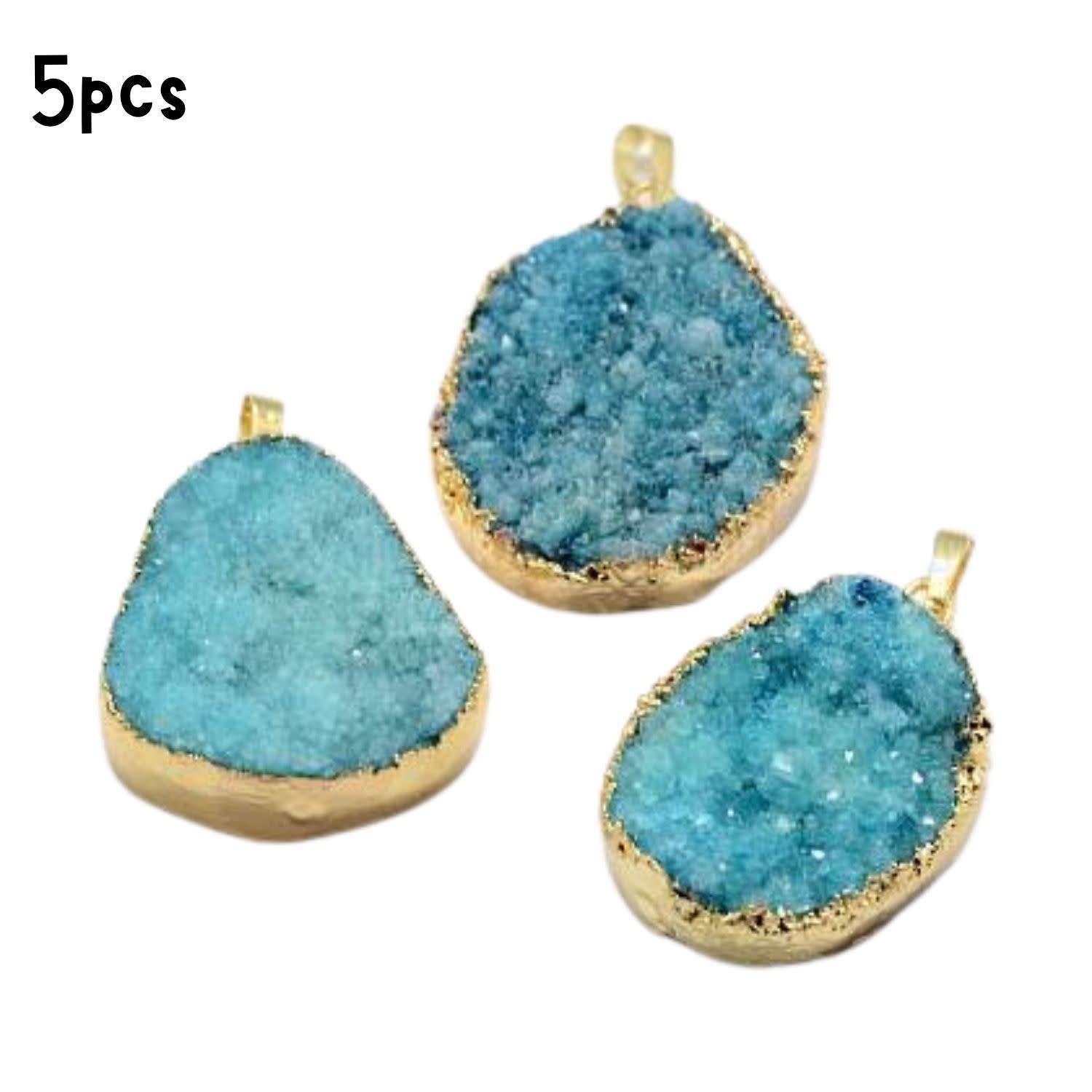 Druzy Agate Pendant, 5pcs, 39-75x25-50mm, Dyed Turquoise Oval, Bail/Hole 8x5mm, Charms/Pendants, 112gms/3.95oz
