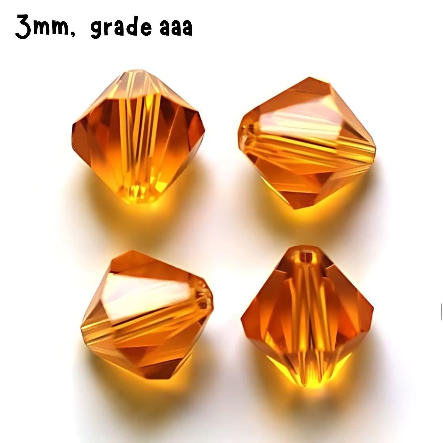 3mm Bicones, Orange, Approx 100pcs, Hole 0.7mm, Grade AAA, Glass Beads, 3gms/0.11oz
