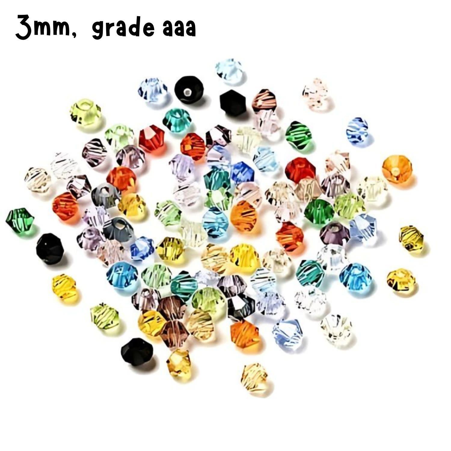 3mm Bicones, Mixed Colors, Approx 100pcs, Hole 0.7mm, Grade AAA, Glass Beads, 3gms/0.11oz