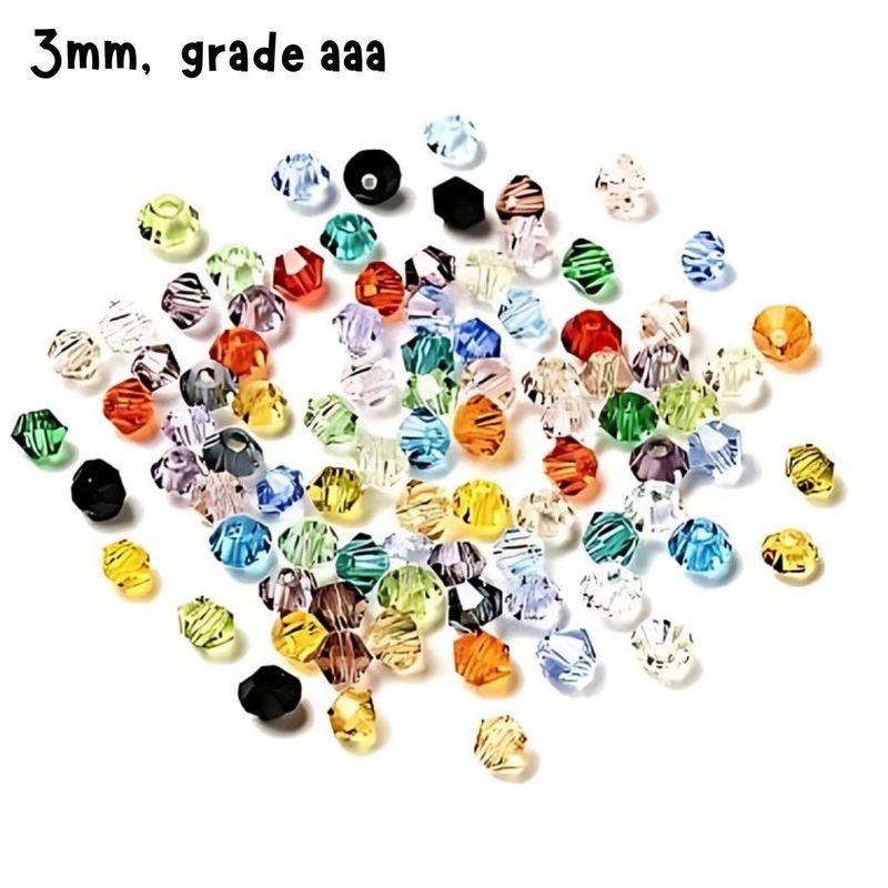 3mm Bicones, Mixed Colors, Approx 100pcs, Hole 0.7mm, Grade AAA, Glass Beads, 3gms/0.11oz