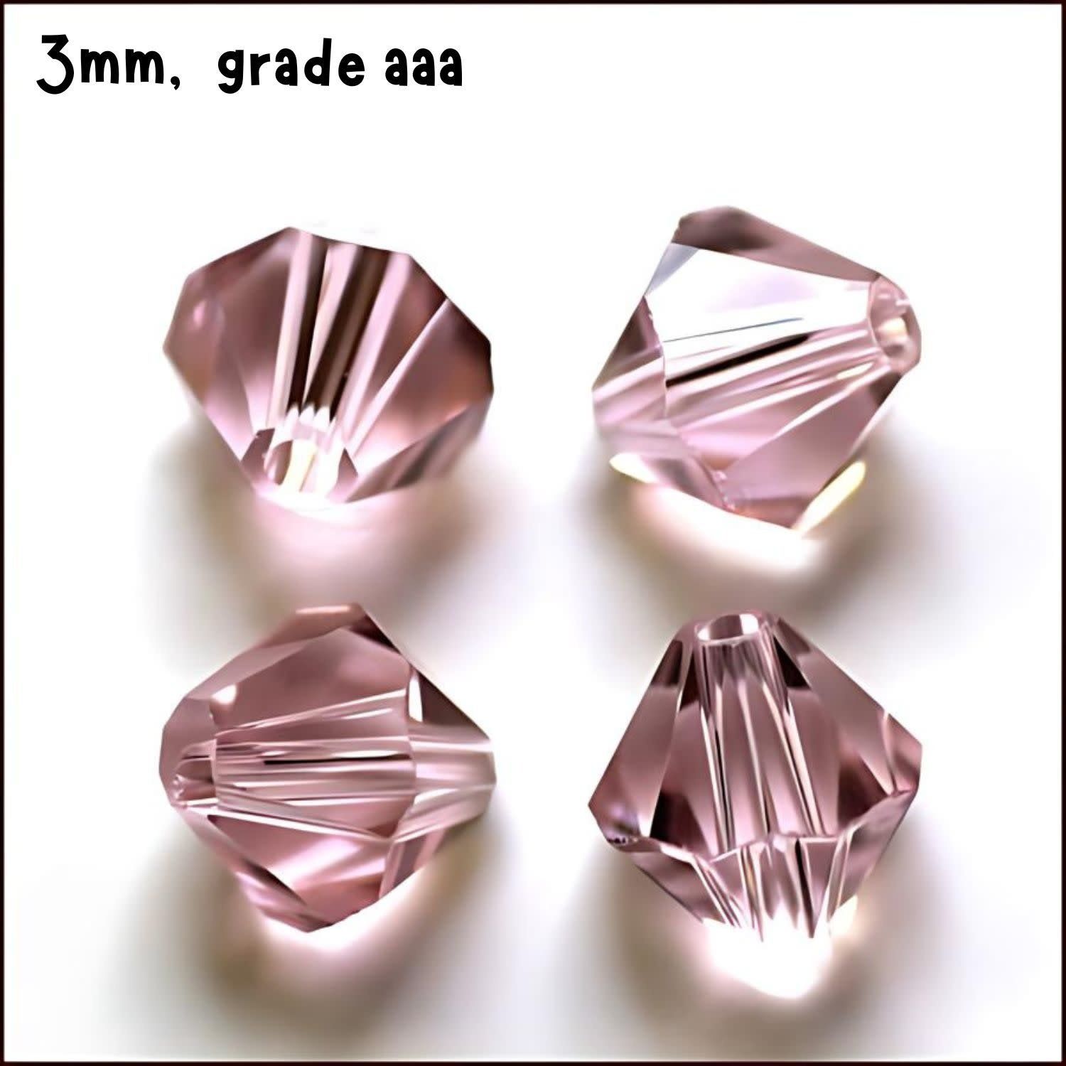 3mm Bicones, Violet Pink, Approx 100pcs, Hole 0.7mm, Grade AAA, Glass Beads, 3gms/0.11oz
