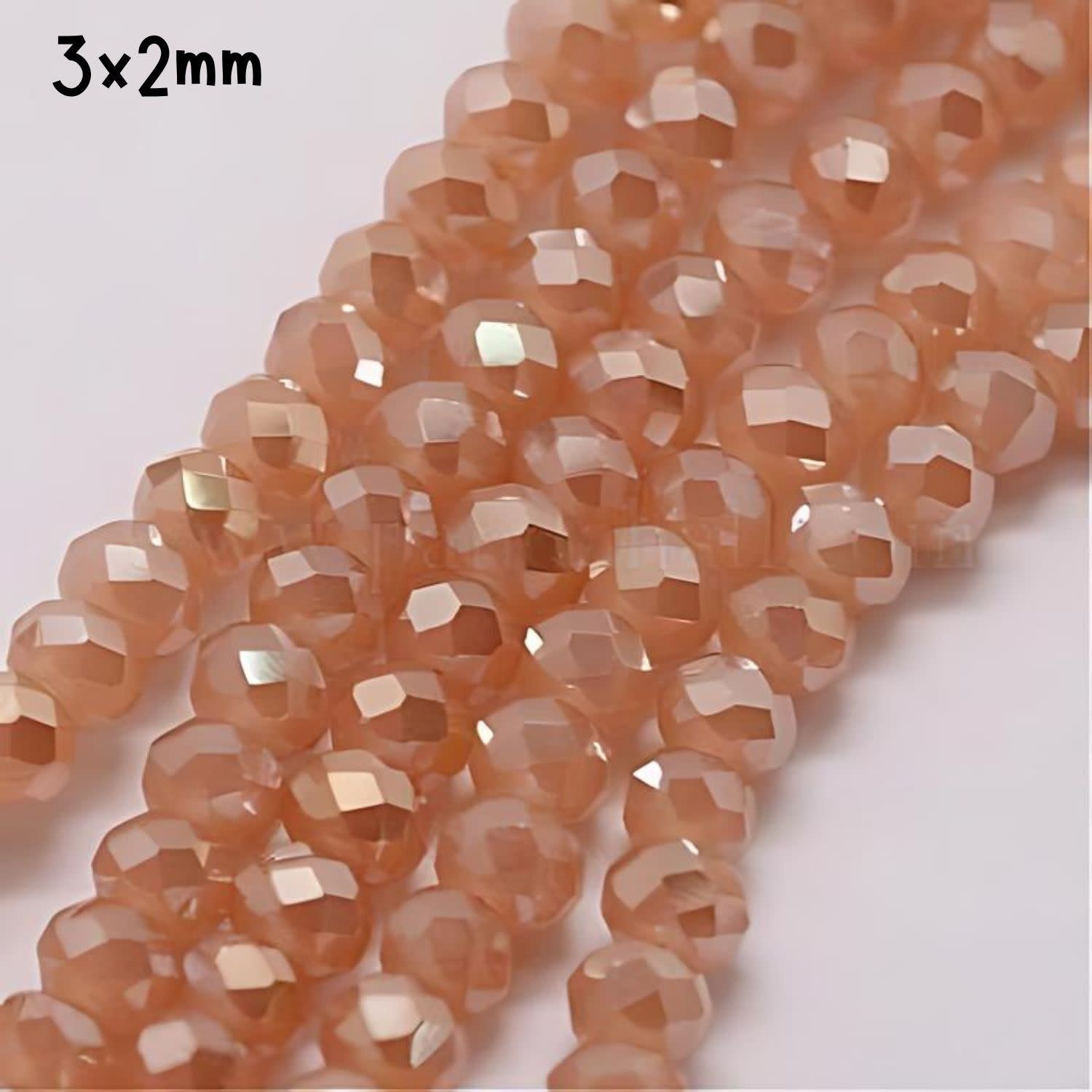 3x2mm Faceted Rondelles, Approx 125pcs, 15&quot; Strand, Navaho Luster Plated, Hole 1mm, Glass Beads, 7gms/0.25oz