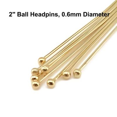 2" GP Ball Stainless Steel Headpins/Head Pins, Approx 40pcs, 0.6mm/22 Guage, 2mm Ball, 10gms/0.35oz