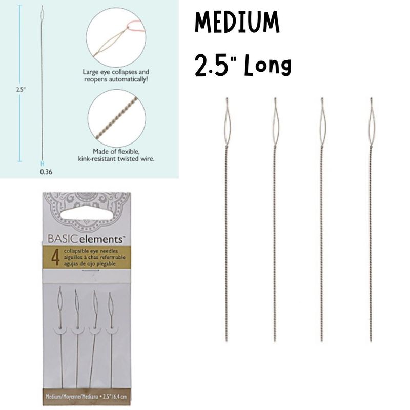 2.5&quot; Medium Collapsible Eye Needles, 0.36mm Diameter, 4Pcs, 2gms/0.07oz
