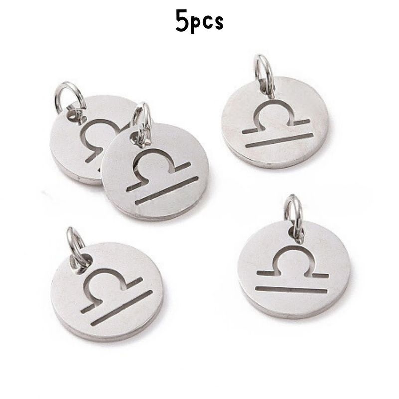 Libra Stainless Steel, 5pcs, 12x1mm, 5x0.8mm Jumprings, 2mm Hole, Zodiac Charms/Pendants, 5gms/0.18oz