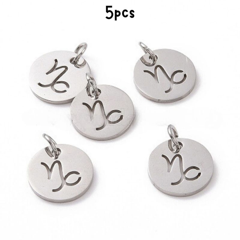 Capricorn Stainless Steel, 5pcs, 12x1mm, 5x0.8mm Jumprings, 2mm Hole, Zodiac Charms/Pendants, 5gms/0.18oz