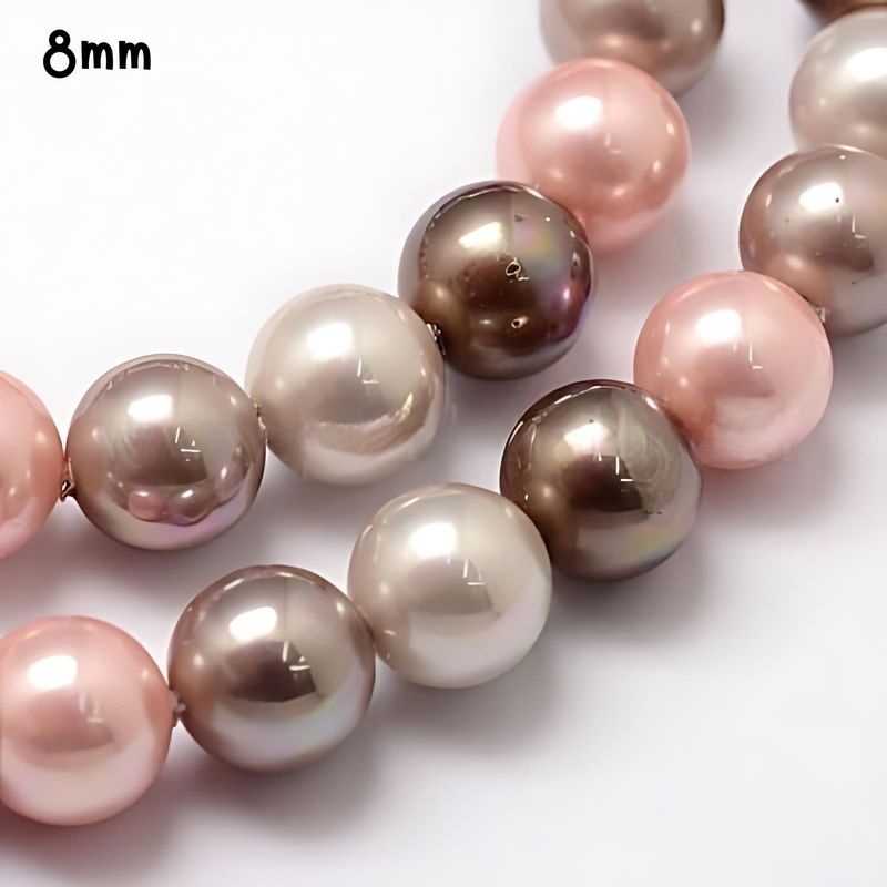 8mm Shell Pearls Round, Approx 50Pcs, 16&quot; Strand, Pink Grey Cocoa White, Grade A, Hole 1mm, 43gms/1.52oz