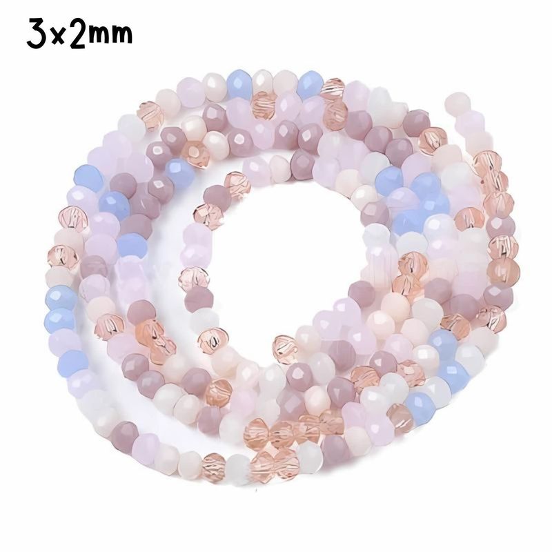 3x2mm Faceted Rondelles, Approx 185pcs, 15&quot; Strand, Mixed Pinks/Lilacs, Hole 0.8mm, Glass Beads, 14gms/0.49oz