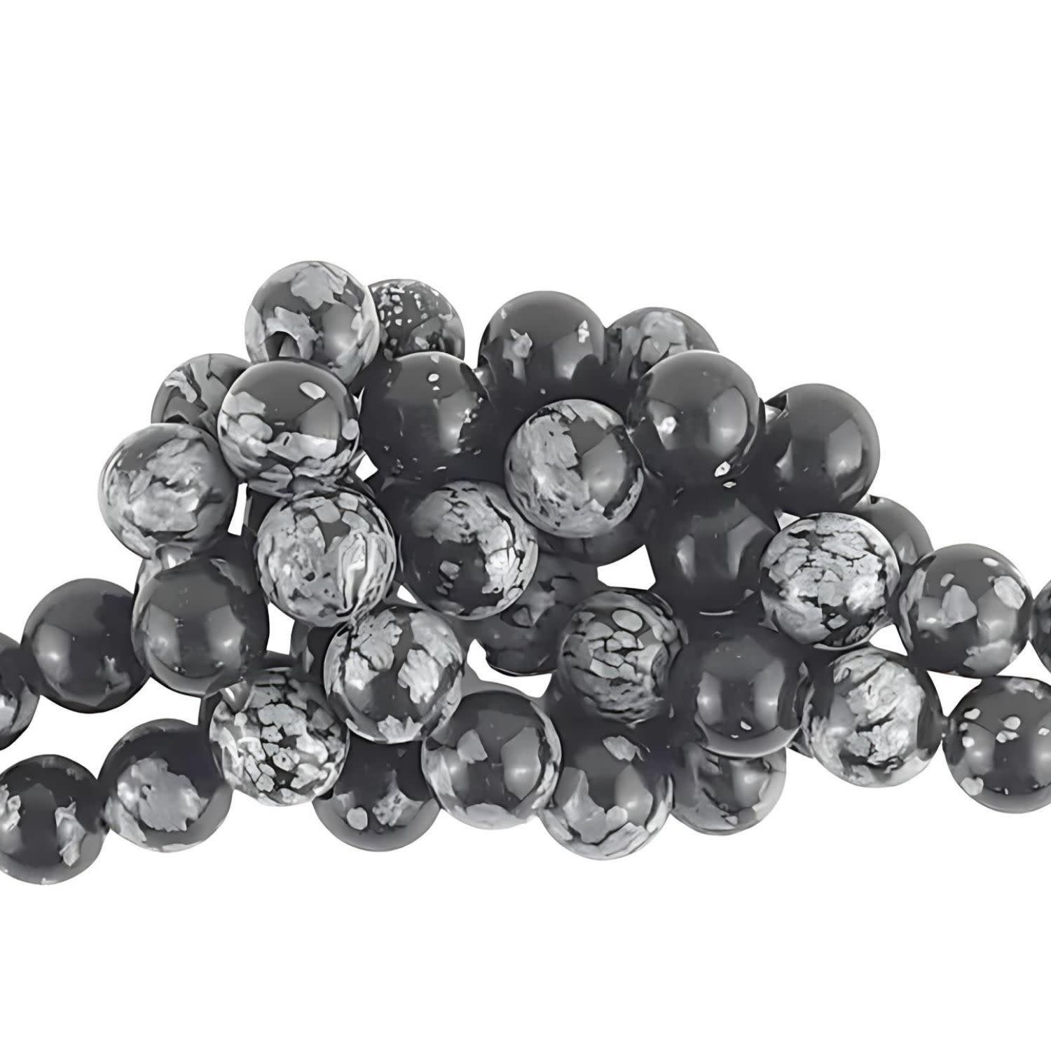 8mm Snowflake Obsidian, 7&#39;&#39; Strand, 22 Beads, Round, Natural, 1mm Hole, Gemstones, 17gms/0.60oz