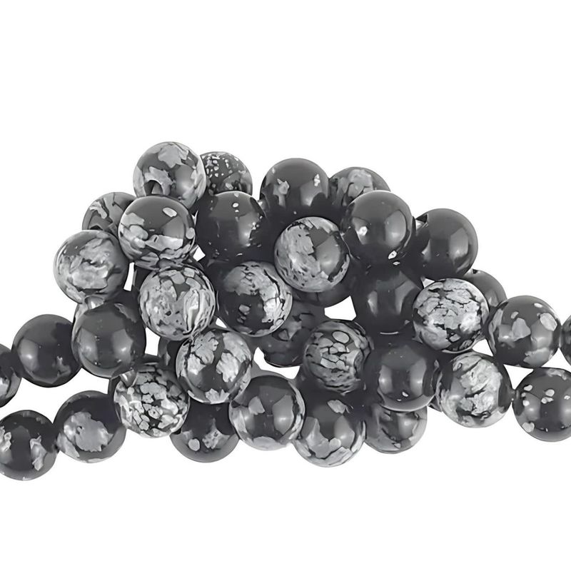 8mm Snowflake Obsidian, 7&#39;&#39; Strand, 22 Beads, Round, Natural, 1mm Hole, Gemstones, 17gms/0.60oz