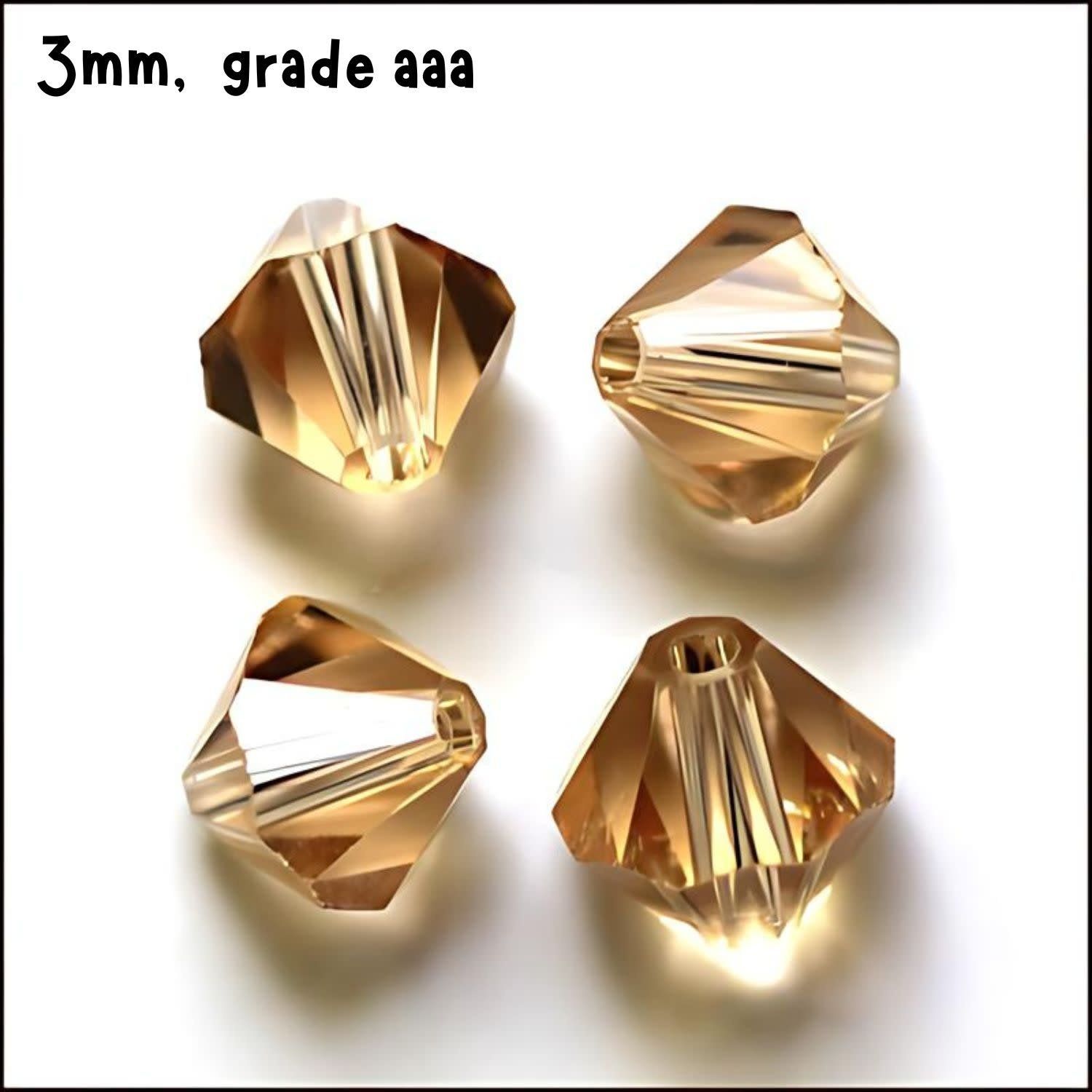 3mm Bicones, Goldenrod, Approx 100pcs, Hole 0.7mm, Grade AAA, Glass Beads, 3gms/0.11oz