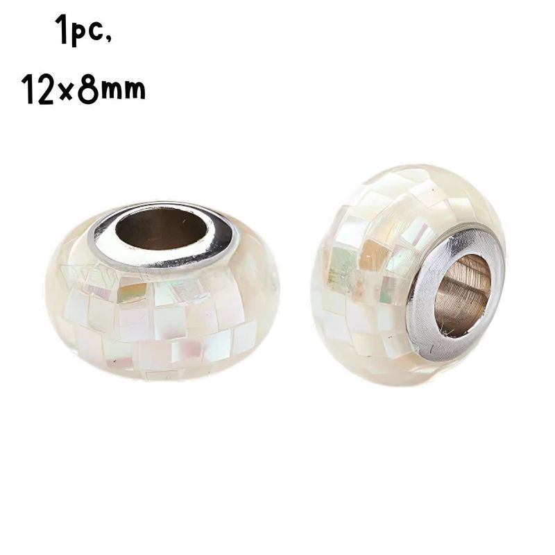 Stainless Steel Core Bead, 1pc, 12x8mm, Natural Shell On Resin, Hole 5mm, Fits Pandora &amp; 5mm Cords, 2gms/0.07oz