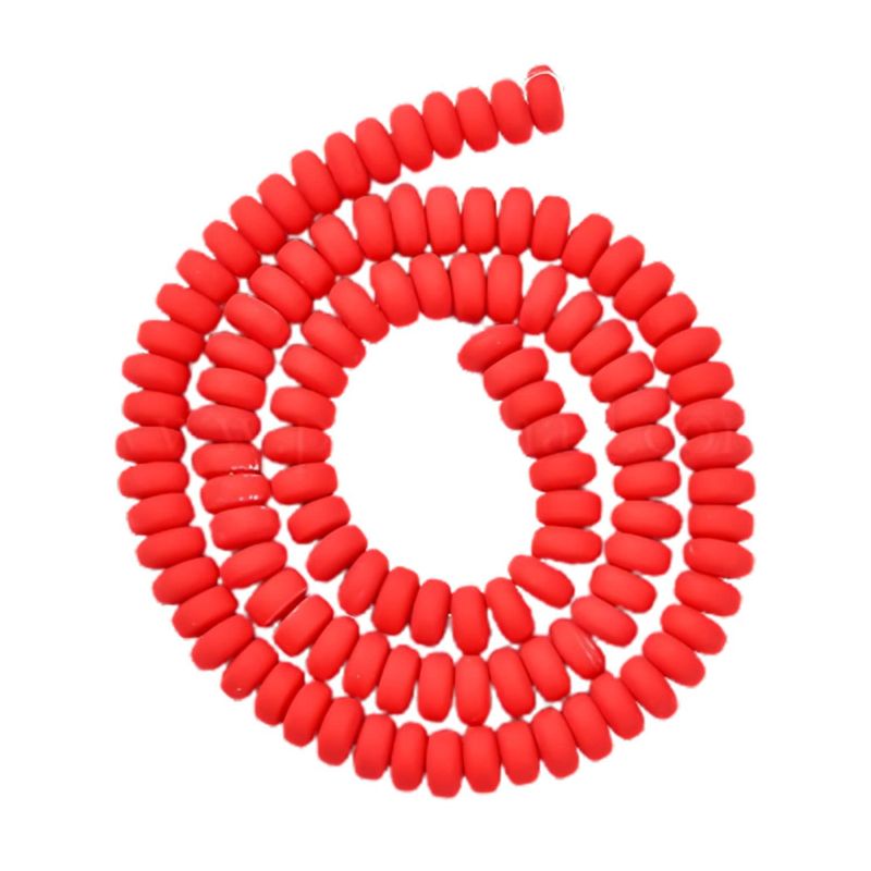 6x3mm Rondelles, Red, 113-116pcs, 17&quot; Strand, Hole 1.5mm, Polymer Clay Beads, 20gms/0.71oz