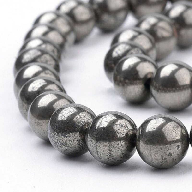 8mm Pyrite, 15&#39;&#39; Strand, 48 Beads, Round, Natural, 1mm Hole, Gemstones, 2.25oz