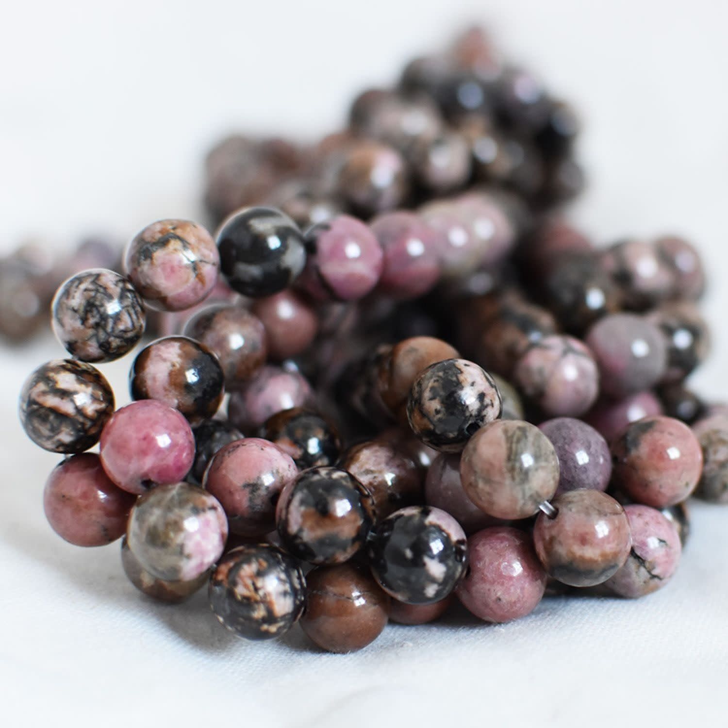 6mm Rhodonite, 15&#39;&#39; Strand, 60 Beads, Round, Natural, 1mm Hole, Gemstones, 0.98oz