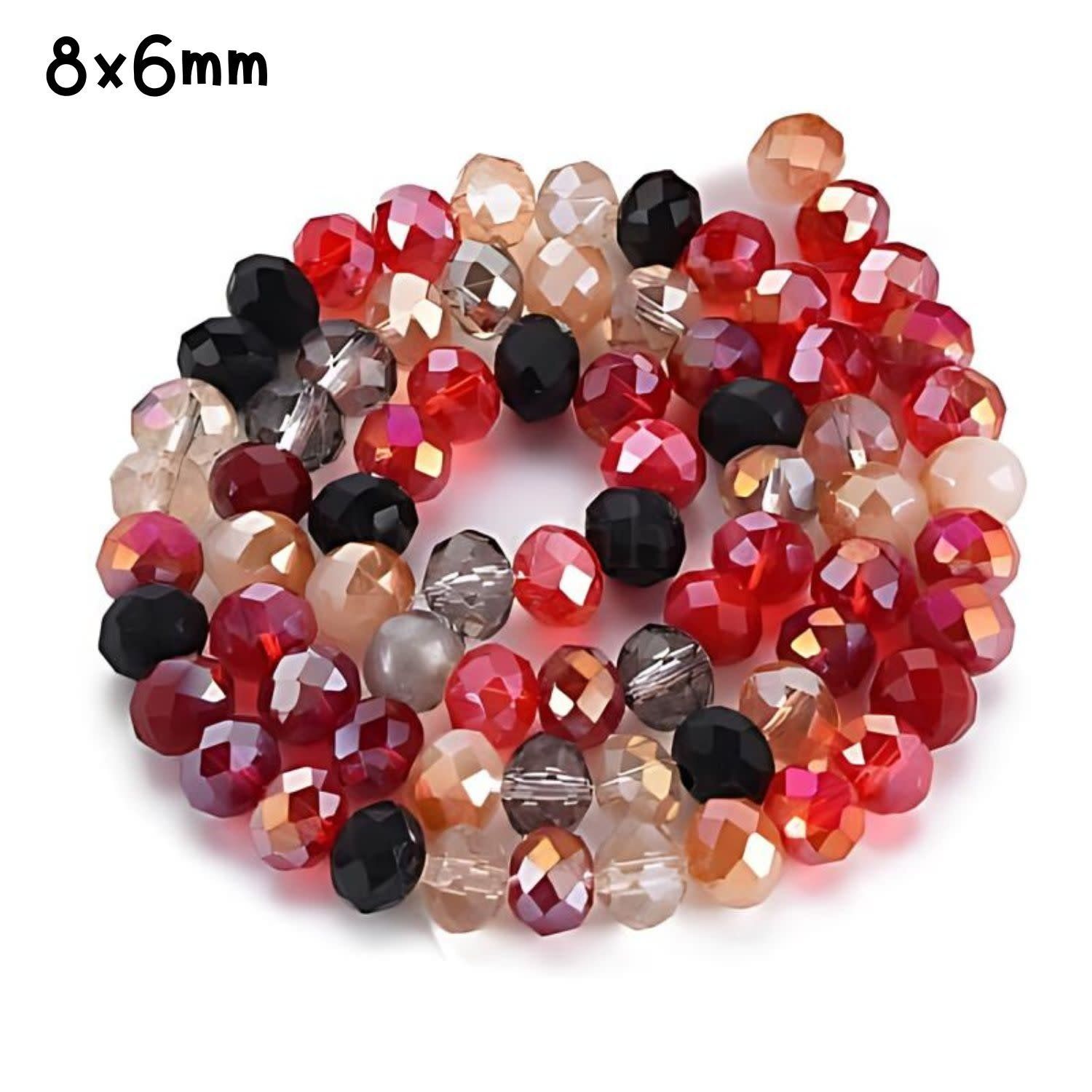 8x6mm Faceted Rondelles, Approx 65pcs, 16&quot; Strand, Mixed Red Tones Plated AB, Hole 1mm, Glass Beads, 29gms/1.02oz