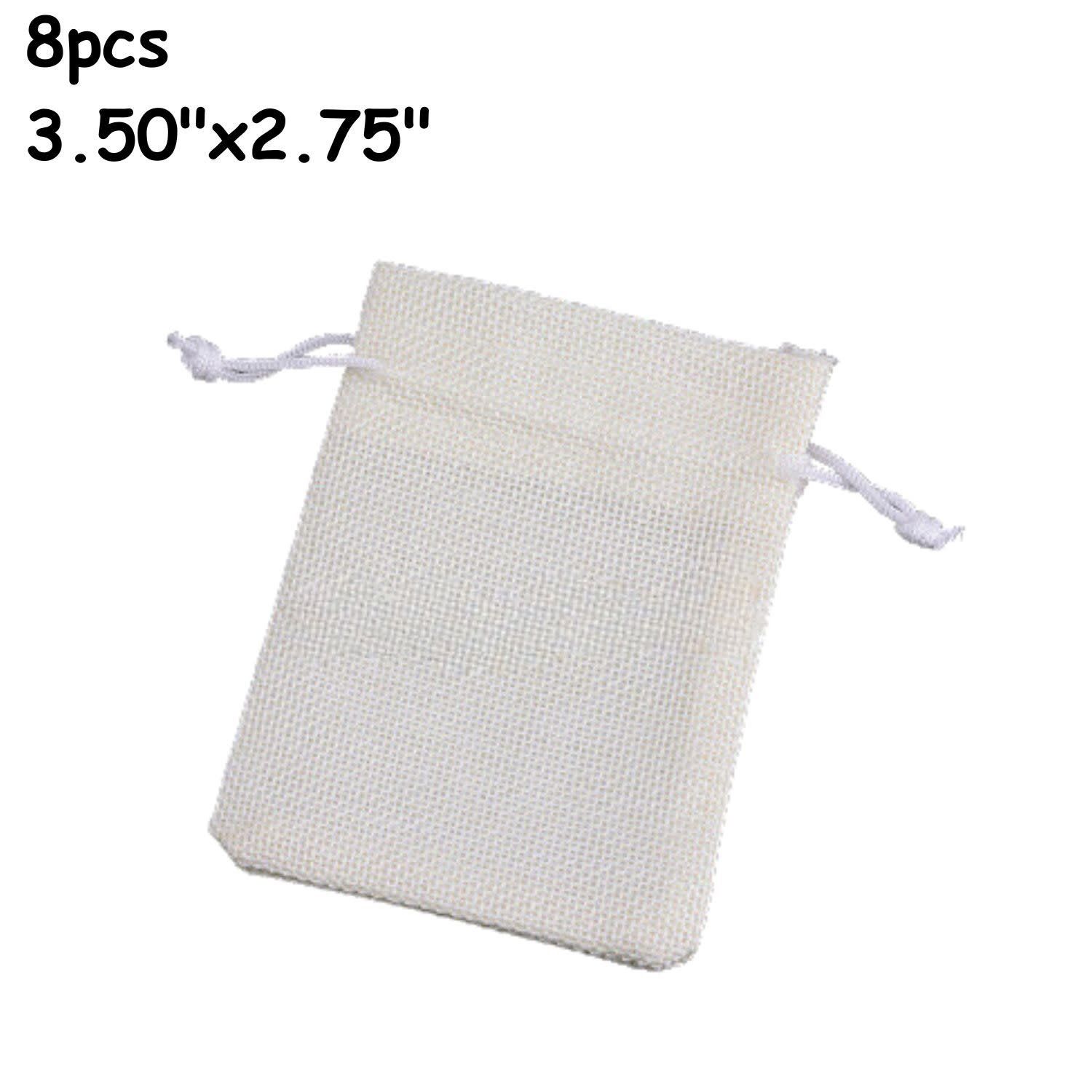 3.50&#39;&#39;x2.75&#39;&#39; Drawstring Pouches/Bags, 8pcs, White, Polyester, 79gms/2.79oz