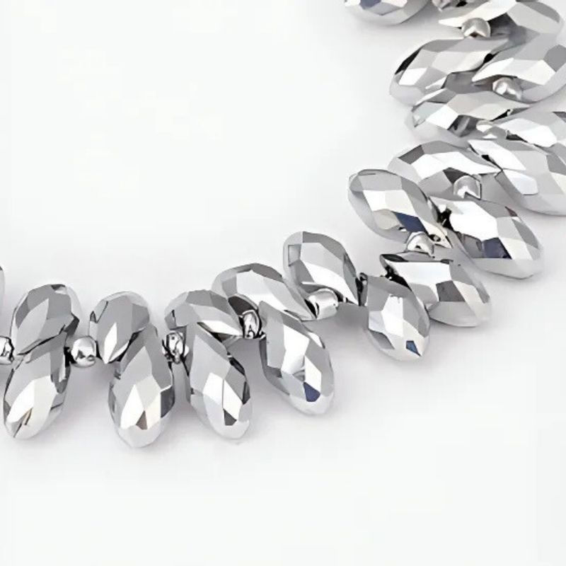 Teardrops Faceted, Platinum, Approx 100pcs, 15" Strand, Top Drilled Glass Beads, Electroplated, 12x6mm, Hole: 1mm, Charms/Pendants, 50gms/1.76oz