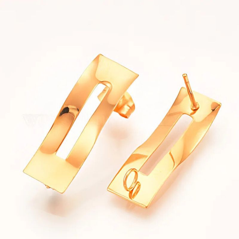 GP Stainless Steel Wavy Rectangle Stud Earrings, 10 Earrings, 10 Backs, 24.5x8mm, w/2.5mm Loop, Pin: 0.7mm, 16gms/0.56oz