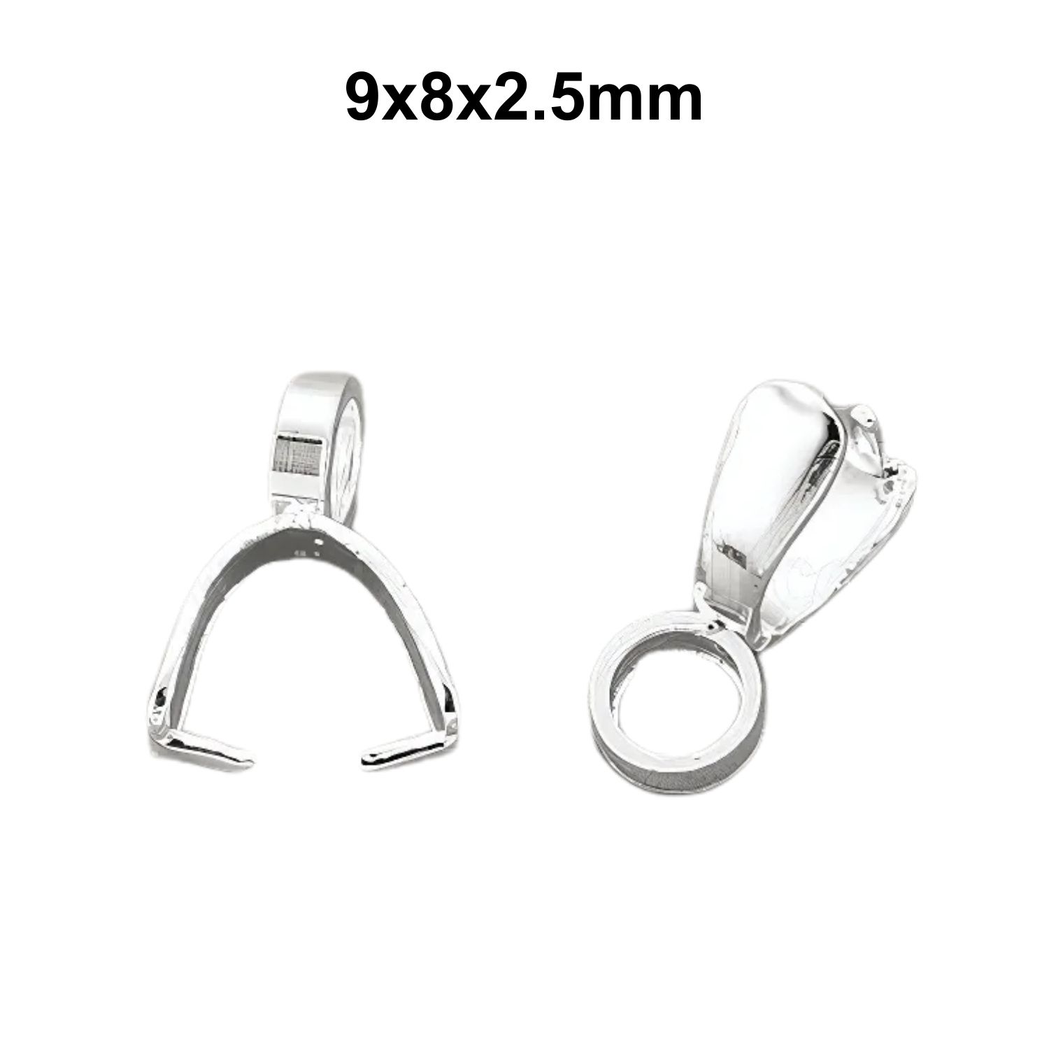 Sp Stainless Steel Pinch Bails, 10pcs, 9x8x2.5mm, Hole: 2.5mm, Pin: 0.7x0.4mm, 3gms/0.11oz