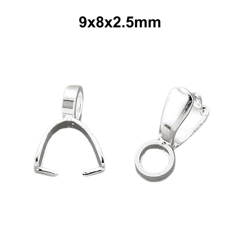Sp Stainless Steel Pinch Bails, 10pcs, 9x8x2.5mm, Hole: 2.5mm, Pin: 0.7x0.4mm, 3gms/0.11oz