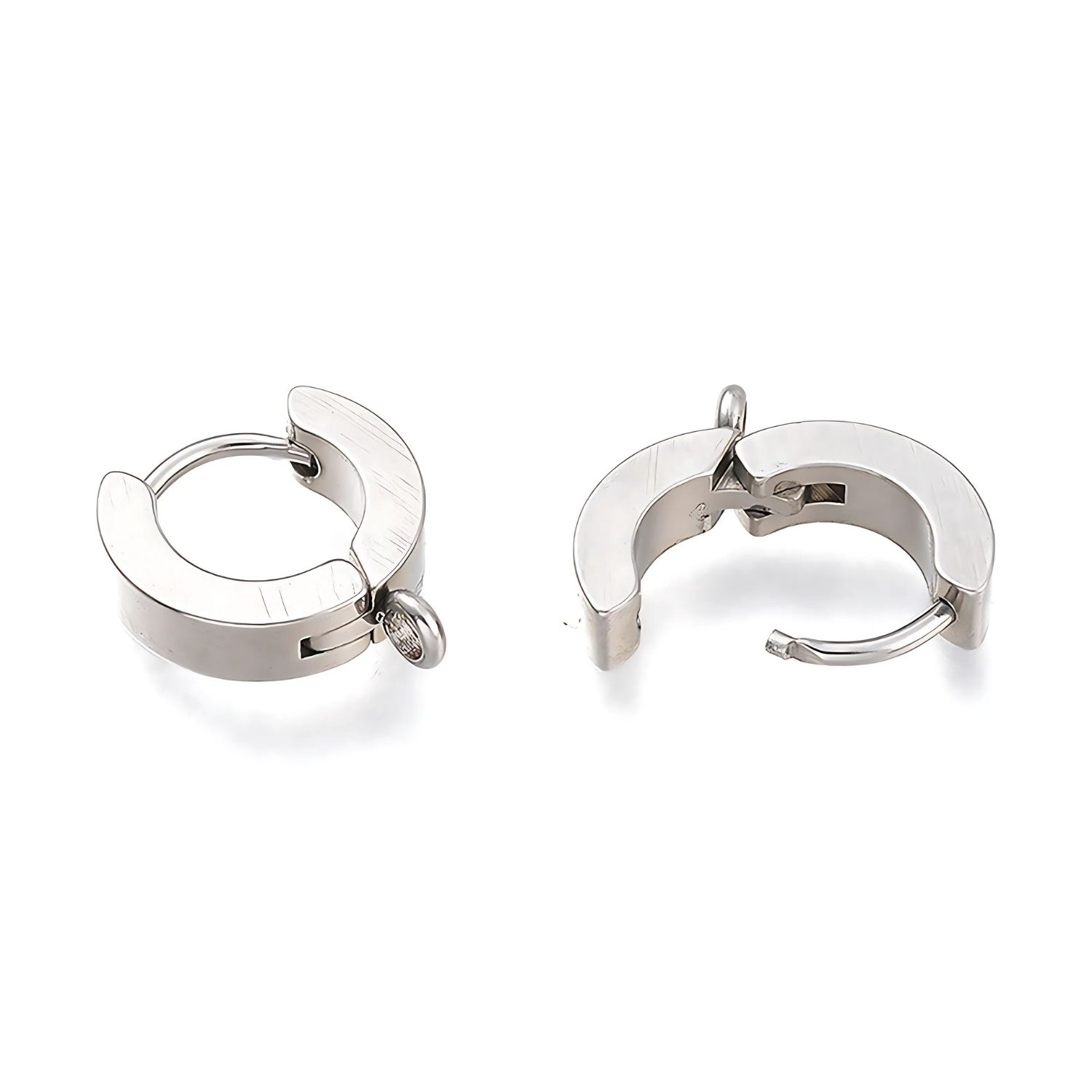 Stainless Steel Huggie Hoop Earrings, 2pcs, 15.5x14x3mm, w/1.6mm Loops, Pin: 1mm, 5gms/0.18oz