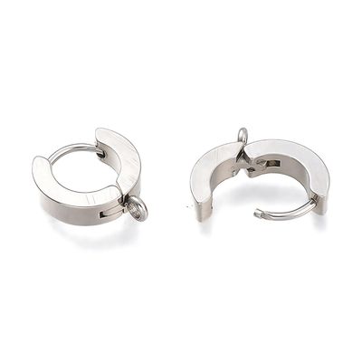 Stainless Steel Huggie Hoop Earrings, 2pcs, 15.5x14x3mm, w/1.6mm Loops, Pin: 1mm, 5gms/0.18oz