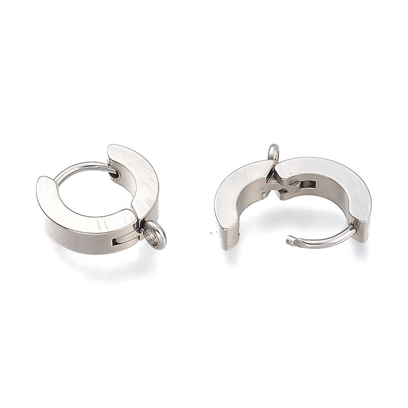 Stainless Steel Huggie Hoop Earrings, 2pcs, 15.5x14x3mm, w/1.6mm Loops, Pin: 1mm, 5gms/0.18oz
