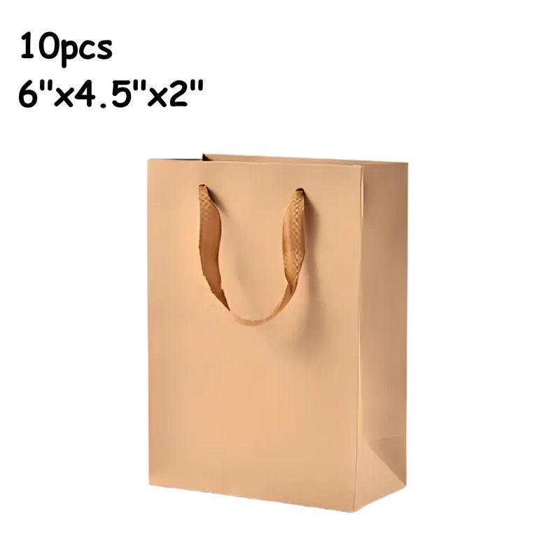 6&quot;x4.5&quot;x2&quot;,  Khaki Paper Bags w/Nylon Cord Handles, 10pcs, 217gms/7.66oz