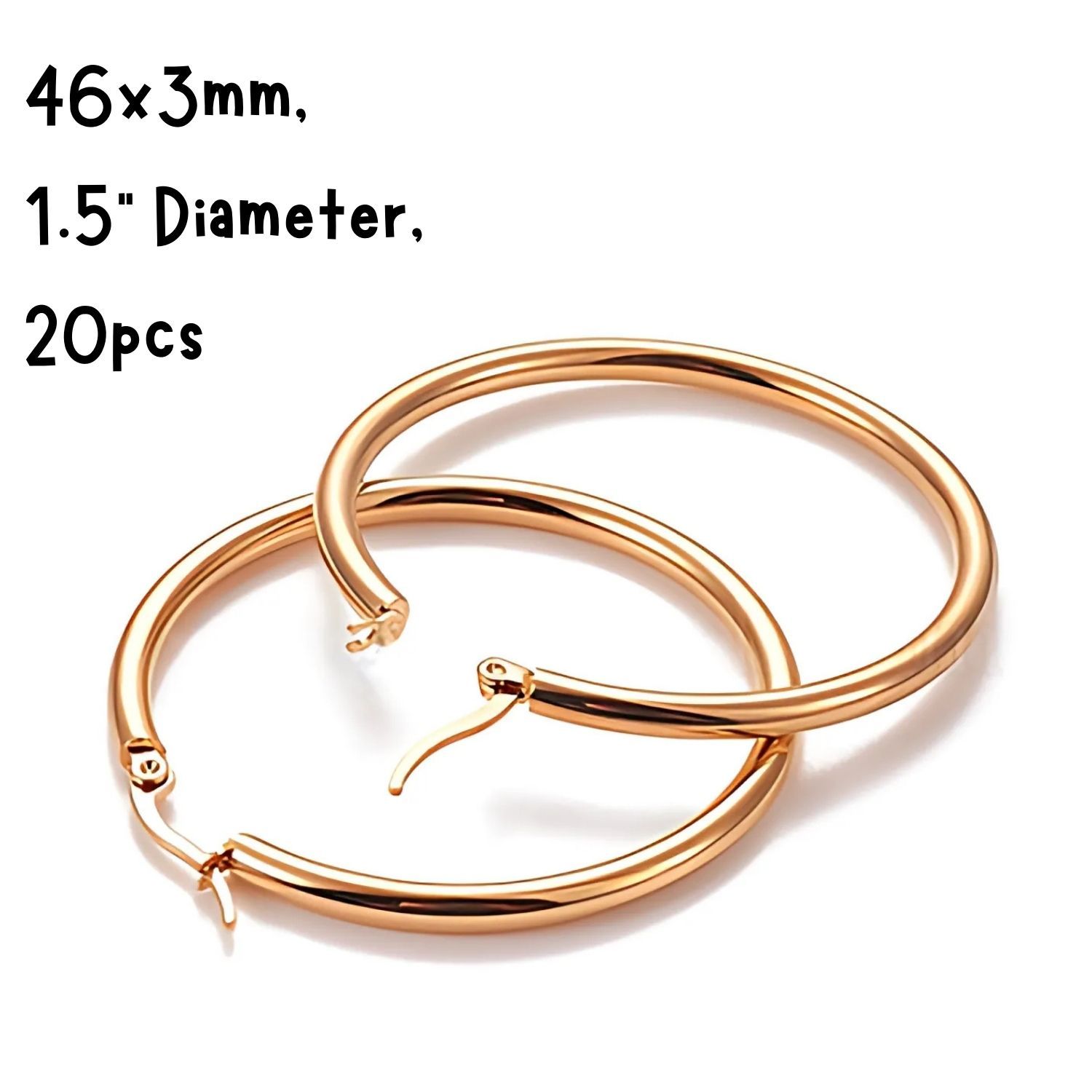 46mm GP Stainless Steel Earring Hoops, 20pcs, 46x3mm, 9 Guage, Ear Post 1x0.7mm, 149gms/5.26oz