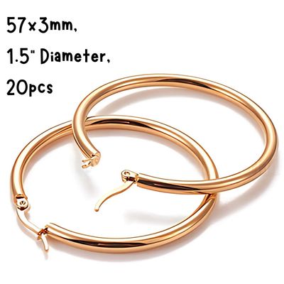 57mm GP Stainless Steel Earring Hoops, 20pcs, 57x3mm, 9 Guage, Ear Post 1x0.7mm, 188gms/6.63oz