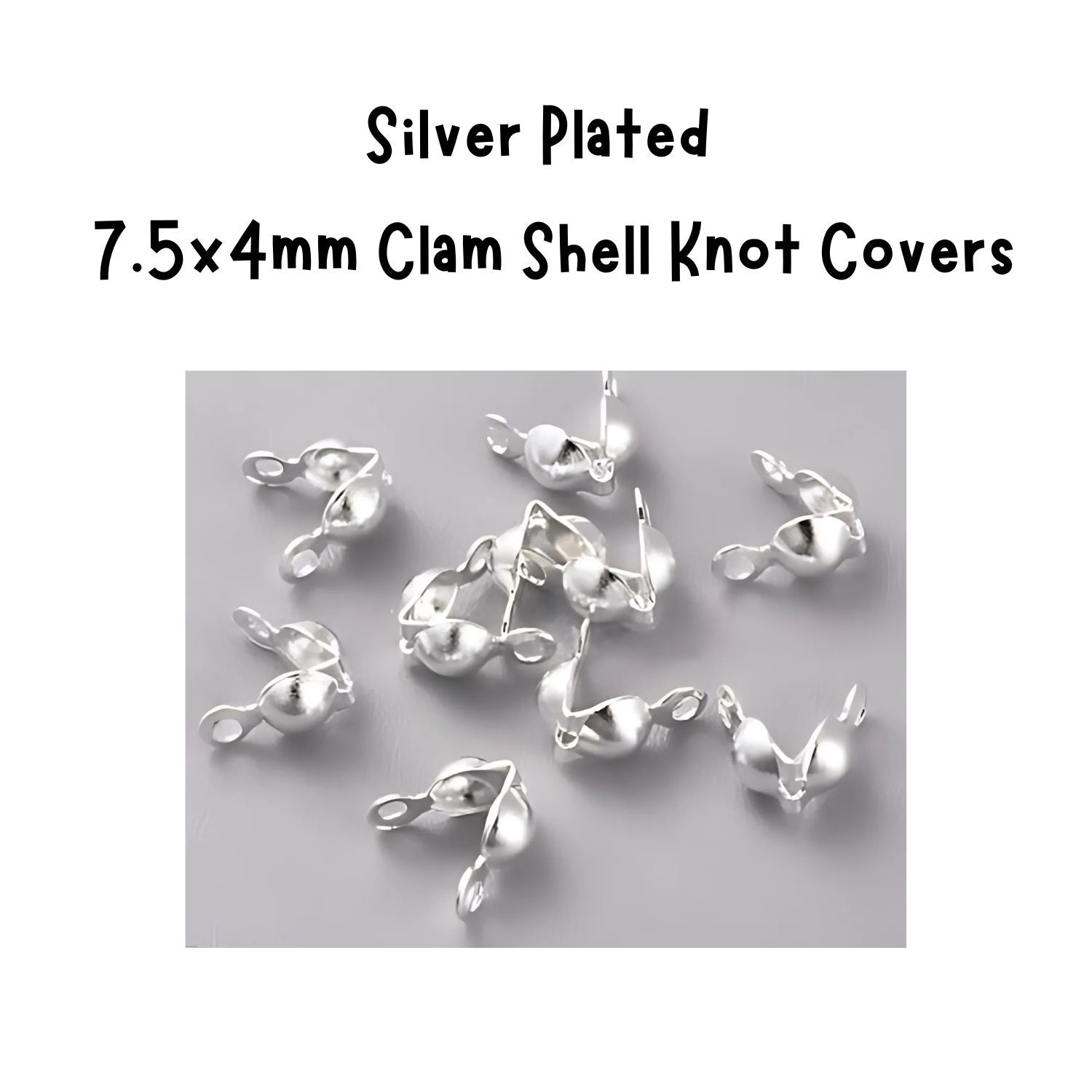 SP Stainless Steel Clam Shell Knot Covers, Bead Tips, 10pcs, 7.5x4mm, 2gms/0.407oz