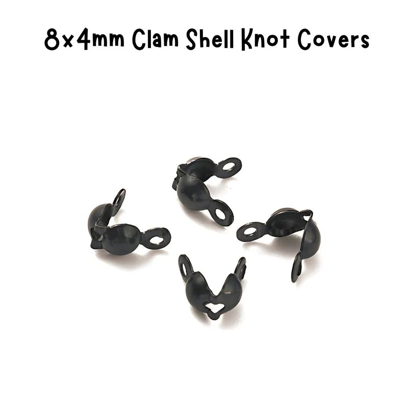Black Stainless Steel Clam Shell Knot Covers, Bead Tips, 10pcs, 8x4mm, 2gms/0.07oz