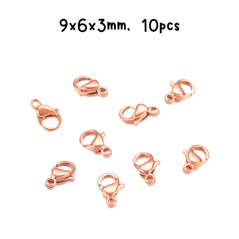 Rose Gold Plated Stainless Steel Lobster Claw Clasps, 10pcs, 9x6x3mm, Hole 1mm, 4gms/0.14oz