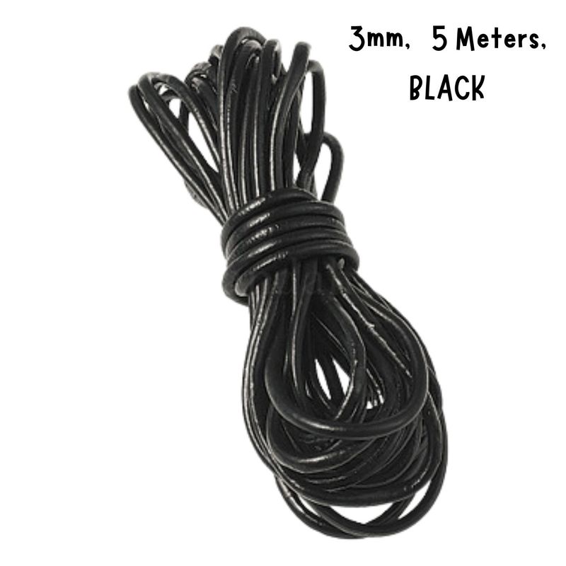 3mm BLACK Leather Cord, 16.4 Feet/5 Meters, 39gms/1.38oz