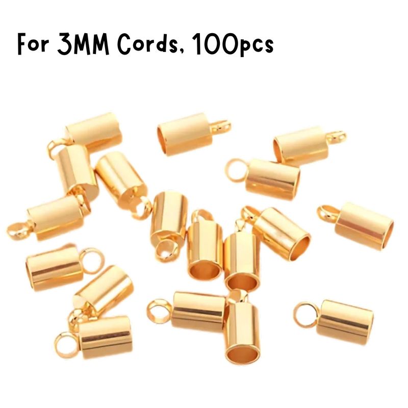GP Stainless Steel Glue In Cord Ends, 100pcs, 9x4mm, For 3mm Cords, 33gms/1.16oz