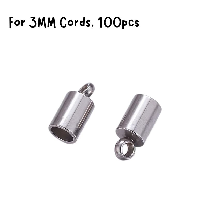 Stainless Steel Glue In Cord Ends, 100pcs, 8x4mm, For 3mm Cords, 30gms/1.06oz