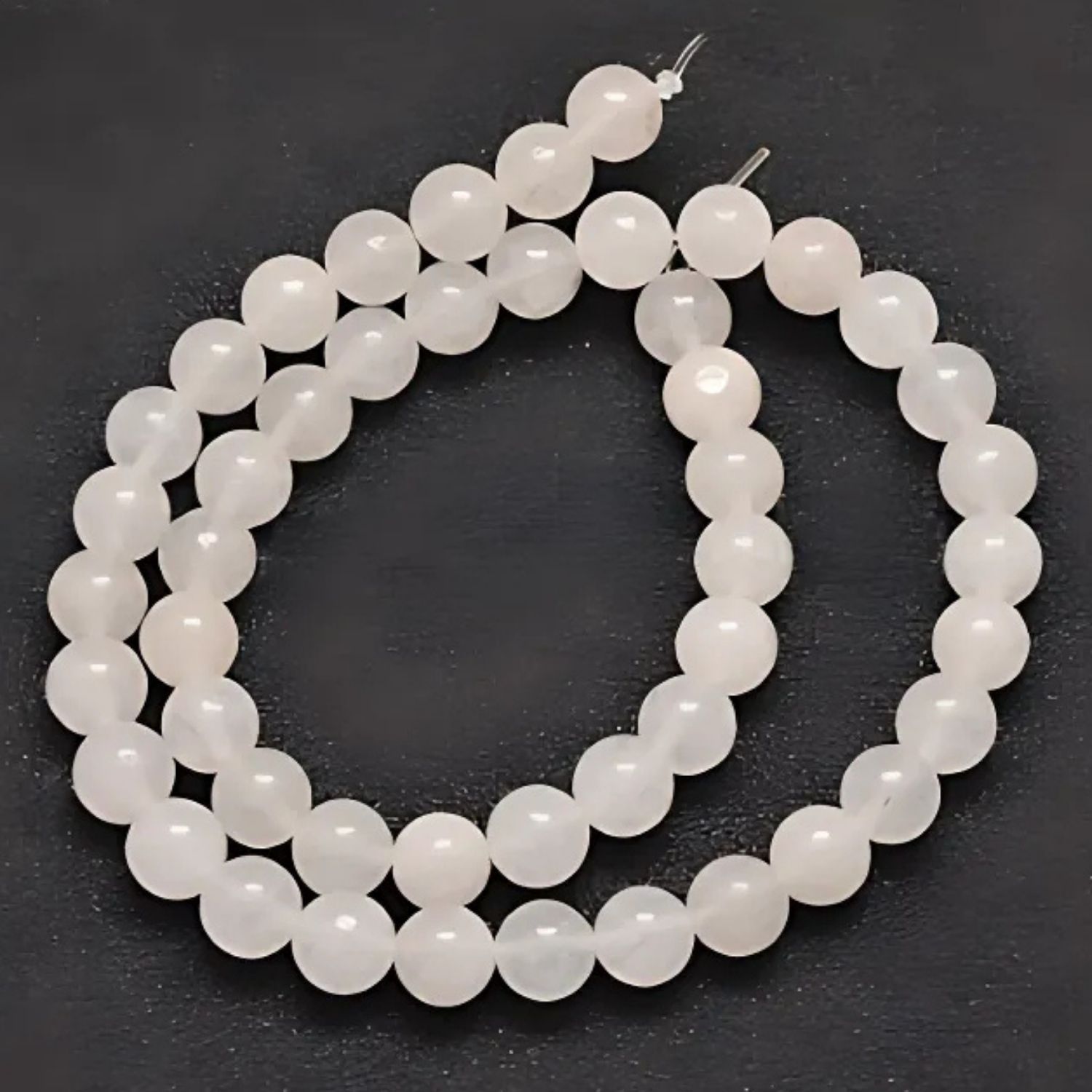 8mm Malaysia Jade, White, 15&quot; Strand, 48 Beads, Round, Natural, 1mm Hole, Gemstones, 1.48oz