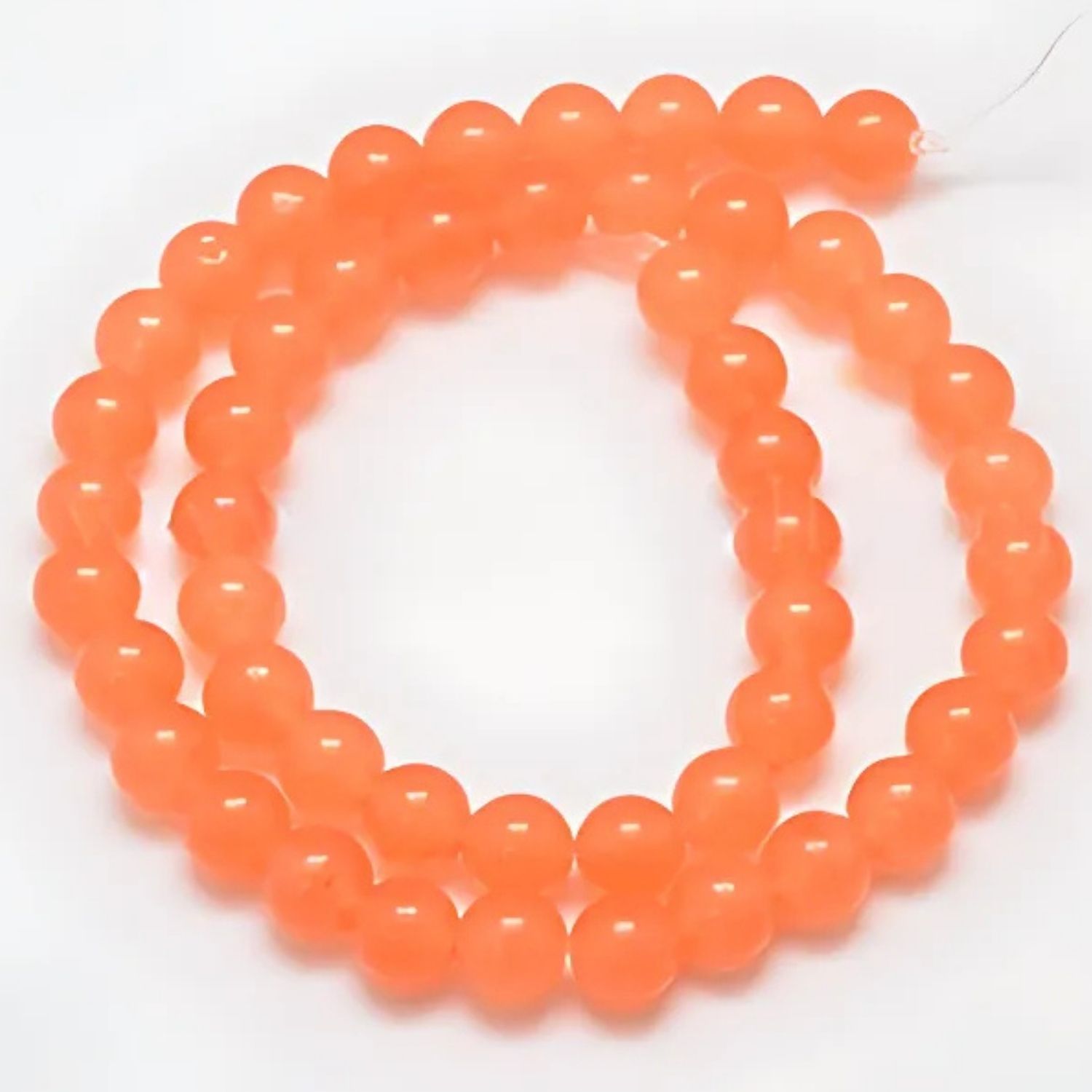 8mm Malaysia Jade, Salmon, 15&quot; Strand, 48 Beads, Round, Natural &amp; Dyed, 1mm Hole, Gemstones, 1.48oz