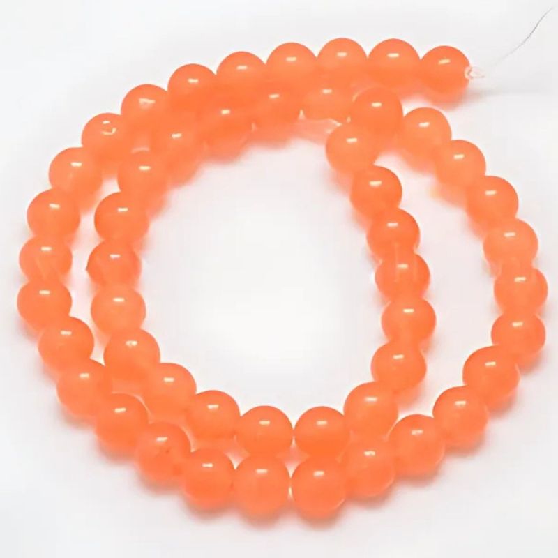 8mm Malaysia Jade, Salmon, 15&quot; Strand, 48 Beads, Round, Natural &amp; Dyed, 1mm Hole, Gemstones, 1.48oz